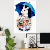 Poster Clapsaddle : Fille lapin de Pâques avec parapluie (Bureau à domicile)
