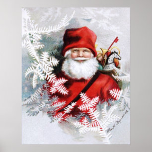 Poster Clapsaddle : Père Noël avec jouets et brindilles