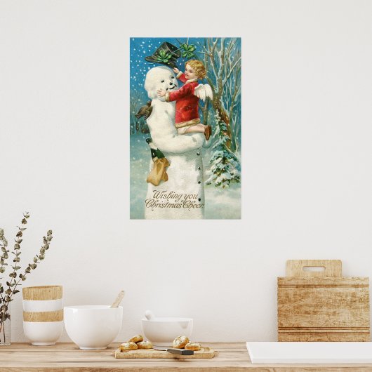 Poster Clapsaddle : Snowman avec fille ange (Cuisine)
