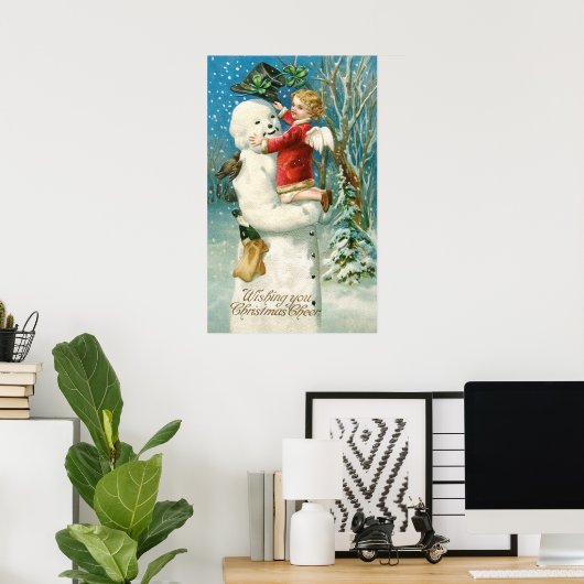 Poster Clapsaddle : Snowman avec fille ange (Bureau à domicile)