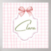 Poster Clara Baby Girl Nursery Bow&En vichy personnalisée (Devant)