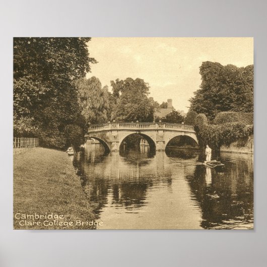 Poster Clare College Bridge, Cambridge Angleterre Vintage (Devant)