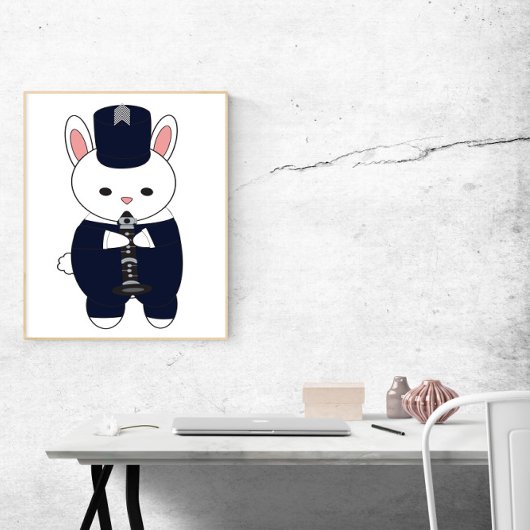 Poster Clarinet Marching Band Lapin Bunny Navy Blue