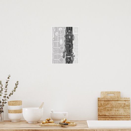 Poster Clarinet Upper Joint en Charcoal Music Art Print (Cuisine)