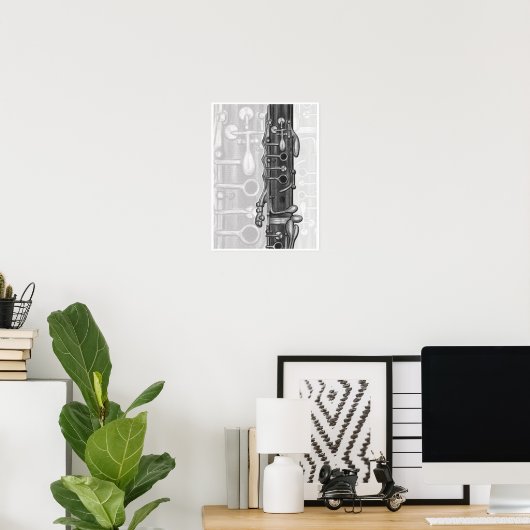 Poster Clarinet Upper Joint en Charcoal Music Art Print (Bureau à domicile)