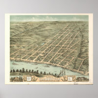 Clarksville Tennessee 1870 Carte panoramique antiq