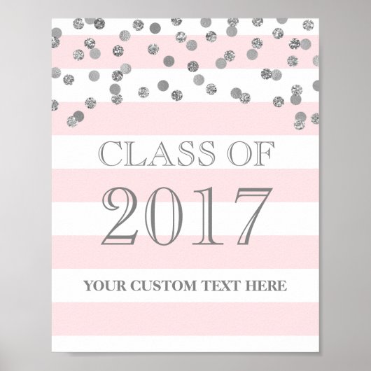 Poster Classe de 2017 Grad Sign Silver Confetti Blush (Devant)
