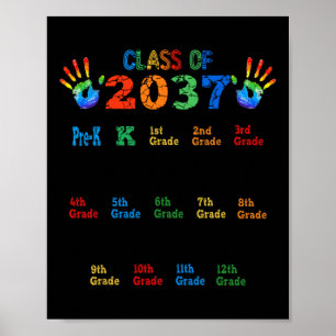 Poster Classe de 2037 Grow With Me Color Handprint Pre-K