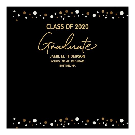 Poster Classe de Graduation de 2020 Gold/ Black Elegant (Devant)