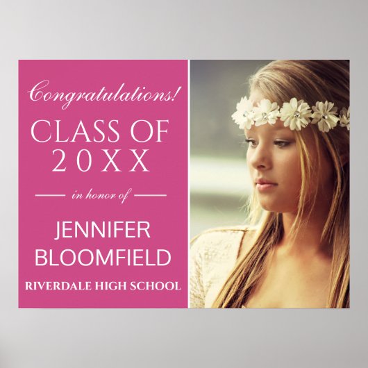 Poster Classe de graduation Pink White Photo Moderne DE 2 (Devant)