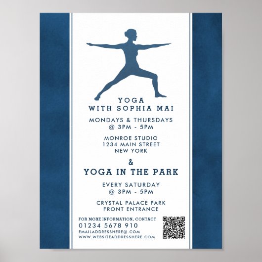 Poster Classe de Yoga bleu marine moderne tendance (Devant)