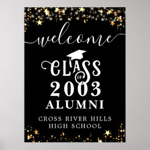 Poster Classe Reunion Welcome Black Gold Stars Custom