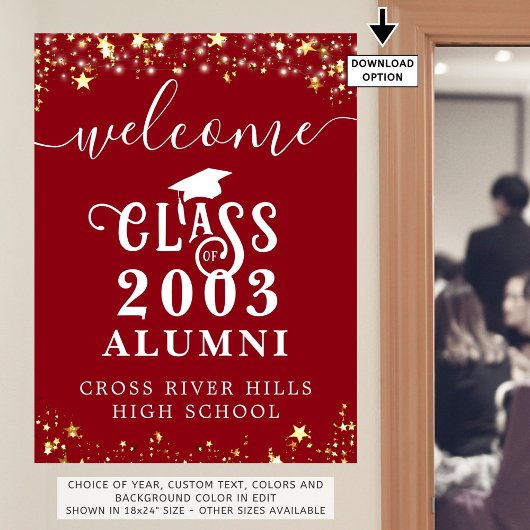 Poster Classe Reunion Welcome Red Gold Stars Custom