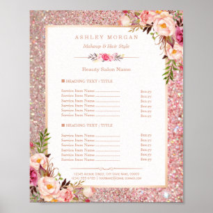 Poster Classé Rose Parties scintillant or Floral Beauté S