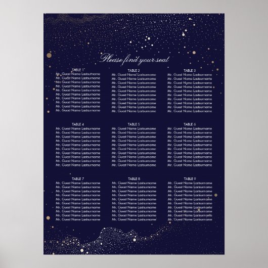 Poster Classement des étoiles de nuit Gold et Navy Mariag (Devant)