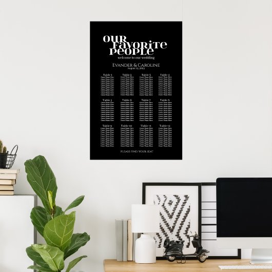 Poster Classement rétrograde élégant en mariage noir (Bureau à domicile)