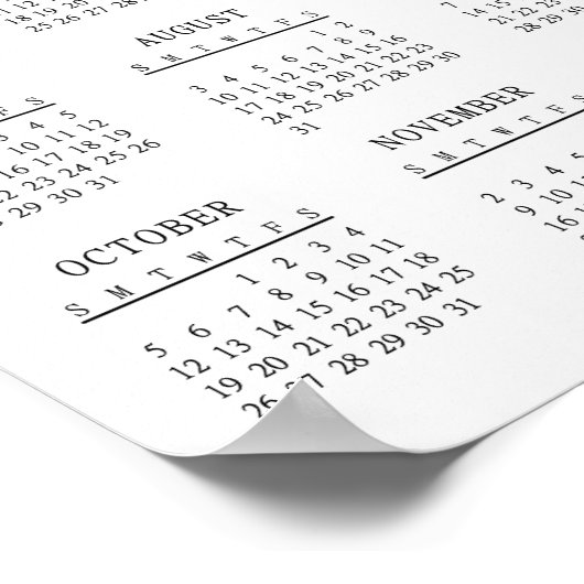 Poster Classic Black and White 2025 Simple Basic Calendar (Coin)