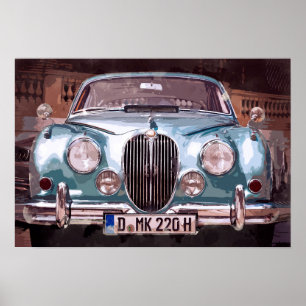 Poster Classic Blue Jaguar Sedan