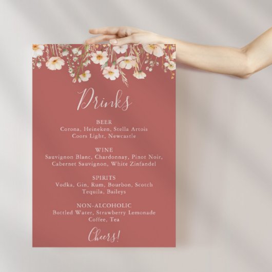 Poster Classic Blush Fleur sauvage Mariage Boissons Menu