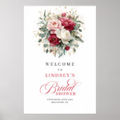Poster Classic Burgundy Blush Floral Bridal Shower Welcom (Devant)