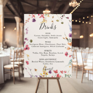 Poster Classic Colorful Wild Floral Mariages Menu Boisson