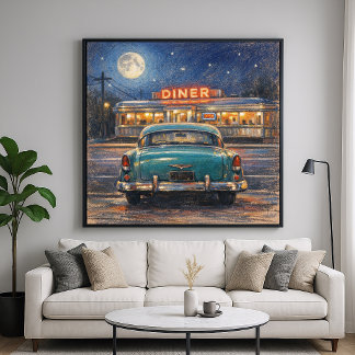 Poster Classic Diner - Pastel Impressionism Paint Style