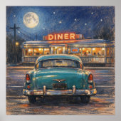 Poster Classic Diner - Pastel Impressionism Paint Style (Devant)