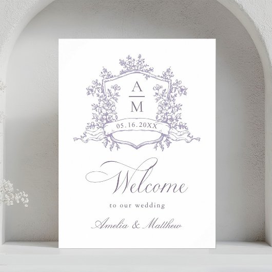 Poster Classic Floral Crest Lavender Wedding Welcome
