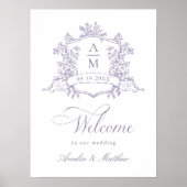 Poster Classic Floral Crest Lavender Wedding Welcome (Devant)