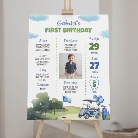 Poster Classic Golf Thème Garçon 1er Anniversaire Jalon