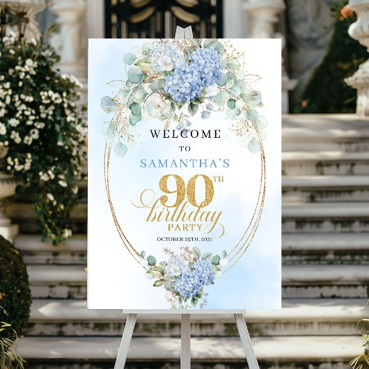 Poster Classic Light Blue Eucalyptus 90 Birthday Welcome