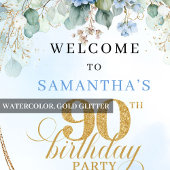 Poster Classic Light Blue Eucalyptus 90 Birthday Welcome