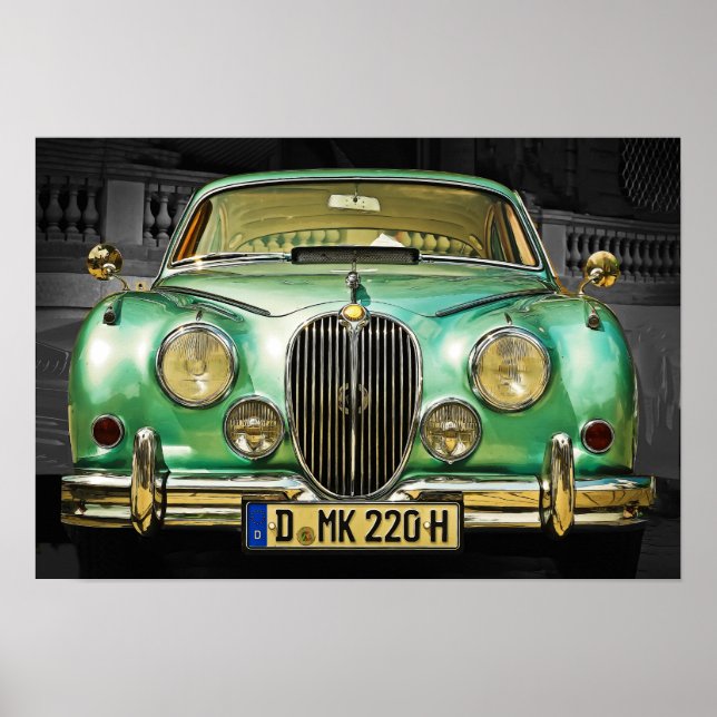 Poster Classic Metallic Green Jaguar Sedan (Devant)