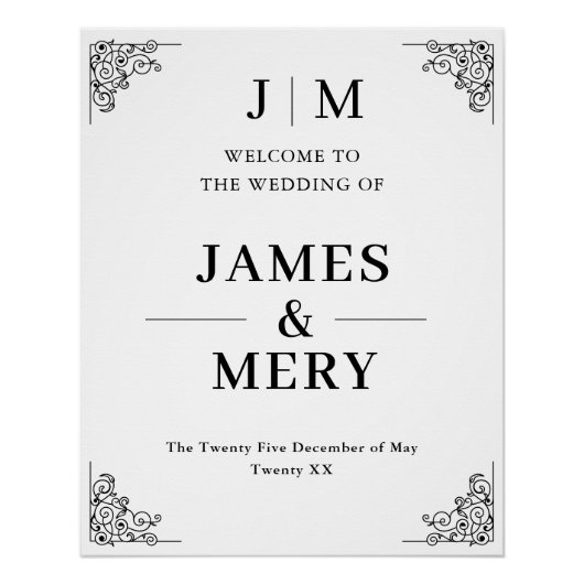 Poster Classic Monogram Border Wedding Welcome Sign (Devant)