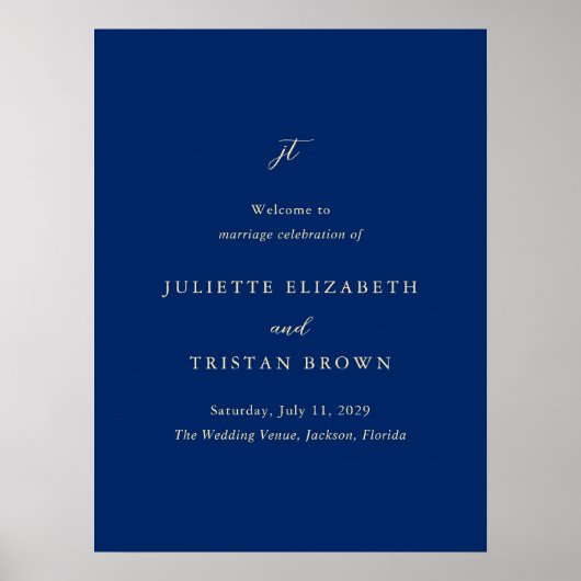 Poster Classic Navy and Cream Wedding Welcome Sign (Devant)