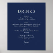 Poster Classic Navy Blue Silver Mariage Boissons Menu Sig (Devant)