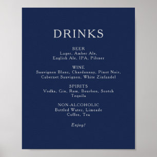 Poster Classic Navy Blue Silver Mariage Boissons Menu Sig