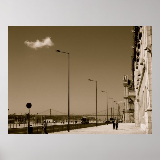 Poster Classic rue de ville noire et blanche à Lisbonne (Devant)