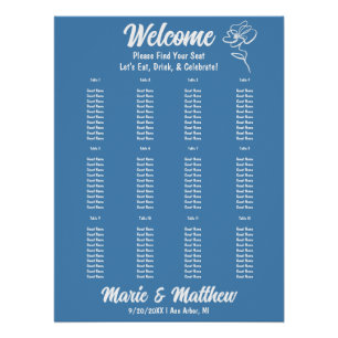 Poster Classic Steel Blue Floral Mariage Chart
