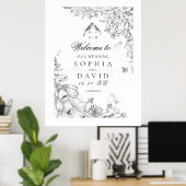 Poster Classic White Black Floral Wedding Welcome (Bureau à domicile)