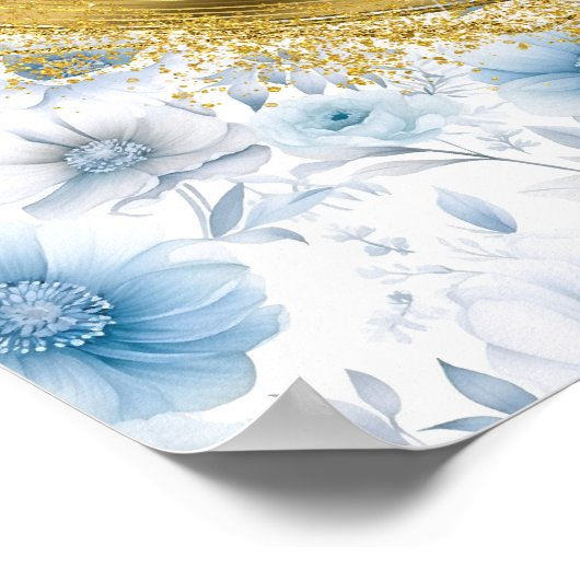 Poster Classique Bohème Bleu Bleu Or Mariage Personnalisé (Coin)