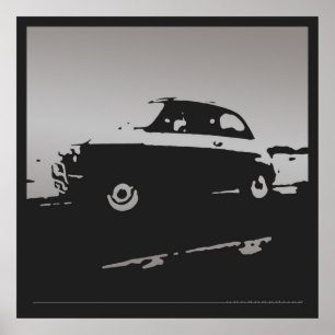 Poster Classique de Fiat 500 - argent sur l'affiche noire