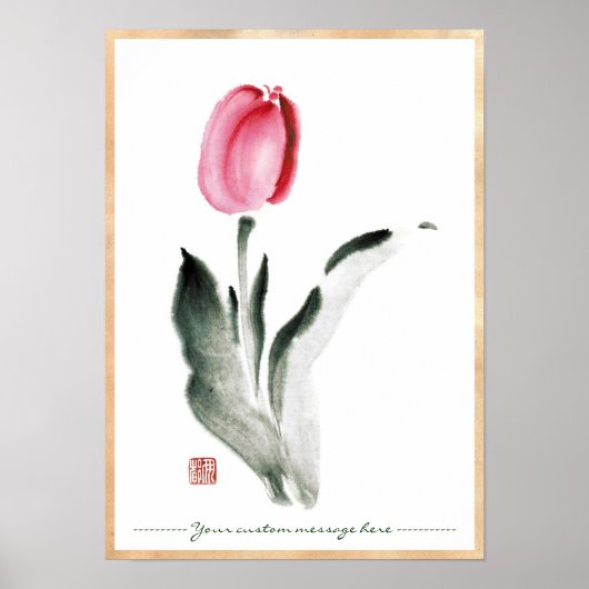 Poster Classique fleur de tulipe à l'encre sumi-e chinois (Devant)
