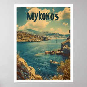 Poster Classique Mykonos Grèce Vintage voyage rétro