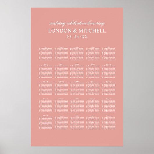 Poster Classique Rose Gold Rose Monogramme Plan de Table (Devant)
