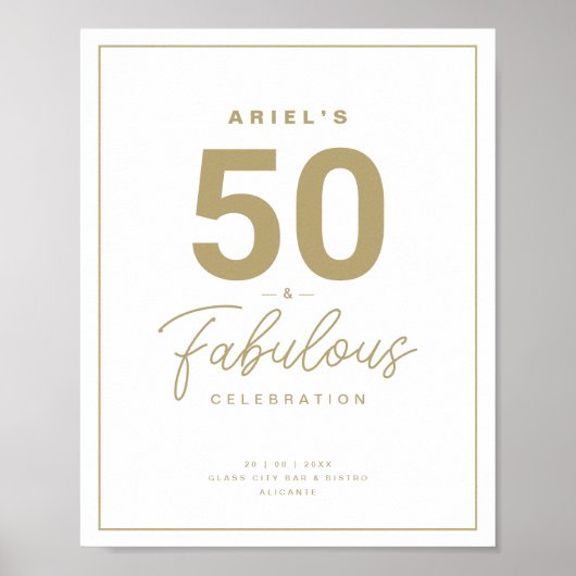 Poster Classy White & Gold 50 & Fabuleux fête d'anniversa (Devant)