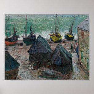 Poster Claude Monet - Bateaux sur la plage à Etretat