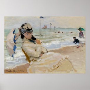 Poster Claude Monet - Camille sur la plage à Trouville