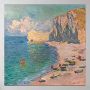 Poster Claude Monet - Etretat : Plage et Falaise d'Amont