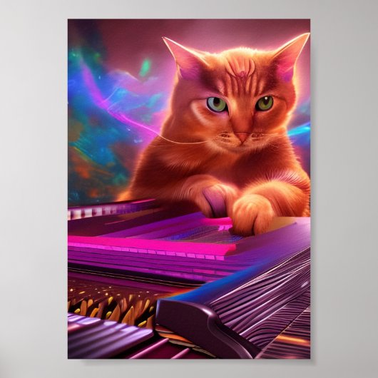 Poster clavier d'art psychédélique/chat piano (Devant)
